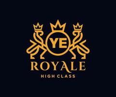 Golden Letter YE template logo Luxury gold letter with crown. Monogram alphabet . Beautiful royal initials letter. vector