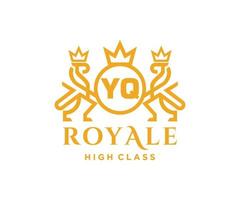 Golden Letter YQ template logo Luxury gold letter with crown. Monogram alphabet . Beautiful royal initials letter. vector