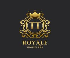 Golden Letter TT template logo Luxury gold letter with crown. Monogram alphabet . Beautiful royal initials letter. vector