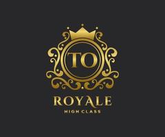 Golden Letter TO template logo Luxury gold letter with crown. Monogram alphabet . Beautiful royal initials letter. vector