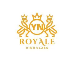 Golden Letter YN template logo Luxury gold letter with crown. Monogram alphabet . Beautiful royal initials letter. vector