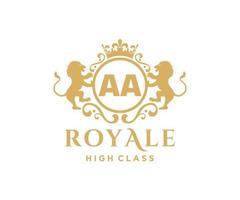 Golden Letter AA template logo Luxury gold letter with crown. Monogram alphabet . Beautiful royal initials letter. vector