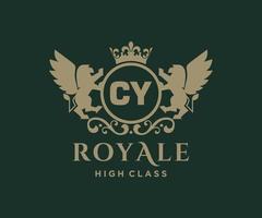 Golden Letter CY template logo Luxury gold letter with crown. Monogram alphabet . Beautiful royal initials letter. vector