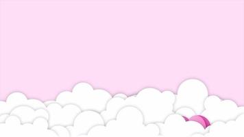 animiert Hintergrund mit heiß Luft Ballon gestalten Herz. Himmel mit Wolken im ein Papier Schnitt Stil. romantisch Liebe animiert Hintergrund. romantisch geloopt Animation video