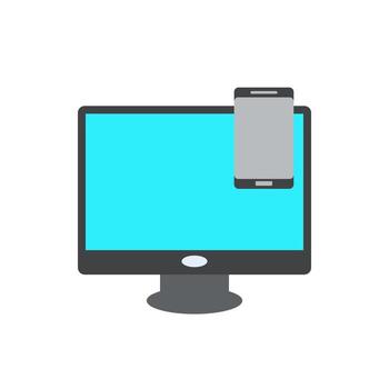 share your computer with your phone colored vector icon illustration