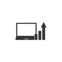 laptop, statistics, arrow, up vector icon illustration