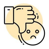 Thumb down with emoji showing dislike vector design