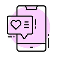 Heart symbol inside chat bubble with mobile, vector of feedback