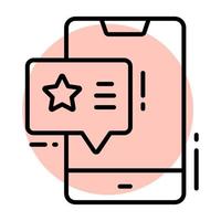 Star inside chat bubble with mobile denoting mobile app rating vector