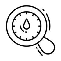 Speedometer inside magnifying glass, performance search icon vector
