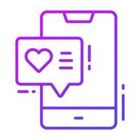 Heart symbol inside chat bubble with mobile, vector of feedback