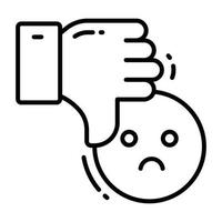 Thumb down with emoji showing dislike vector design