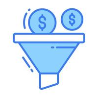 Dollar with funnel, concept of money filter vector