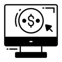 Dollar coin inside monitor with pointing arrow, concept of pay per click icon vector