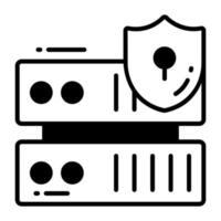 Protection shield with data server showing concept of data server security vector