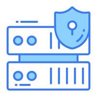 Protection shield with data server showing concept of data server security vector