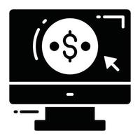 Dollar coin inside monitor with pointing arrow, concept of pay per click icon vector