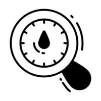 Speedometer inside magnifying glass, performance search icon vector