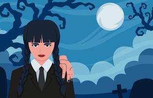 Scary Girl with Zombie Hand Background vector