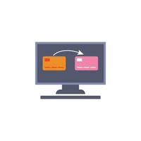 money transfer from the card on the monitor colored vector icon illustration