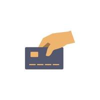 hand holds a credit card colored vector icon illustration