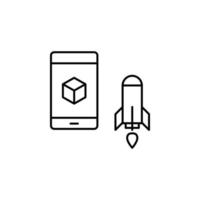 Augmented reality, launch, rocket, mobile vector icon illustration