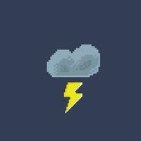 thunder and rainy cloud in pixel art style vector