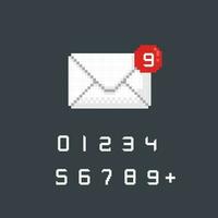 letter message with number notification in pixel art style vector