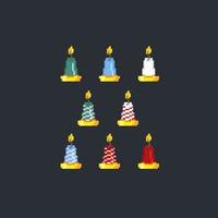 candle collection set with different color in pixel art style vector