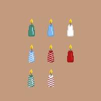 candle collection set with different color in pixel art style vector