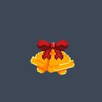 two golden bells in pixel art style vector