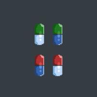 capsule set with different color in pixel art style vector