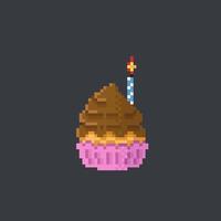 creamy cake in pixel art style vector