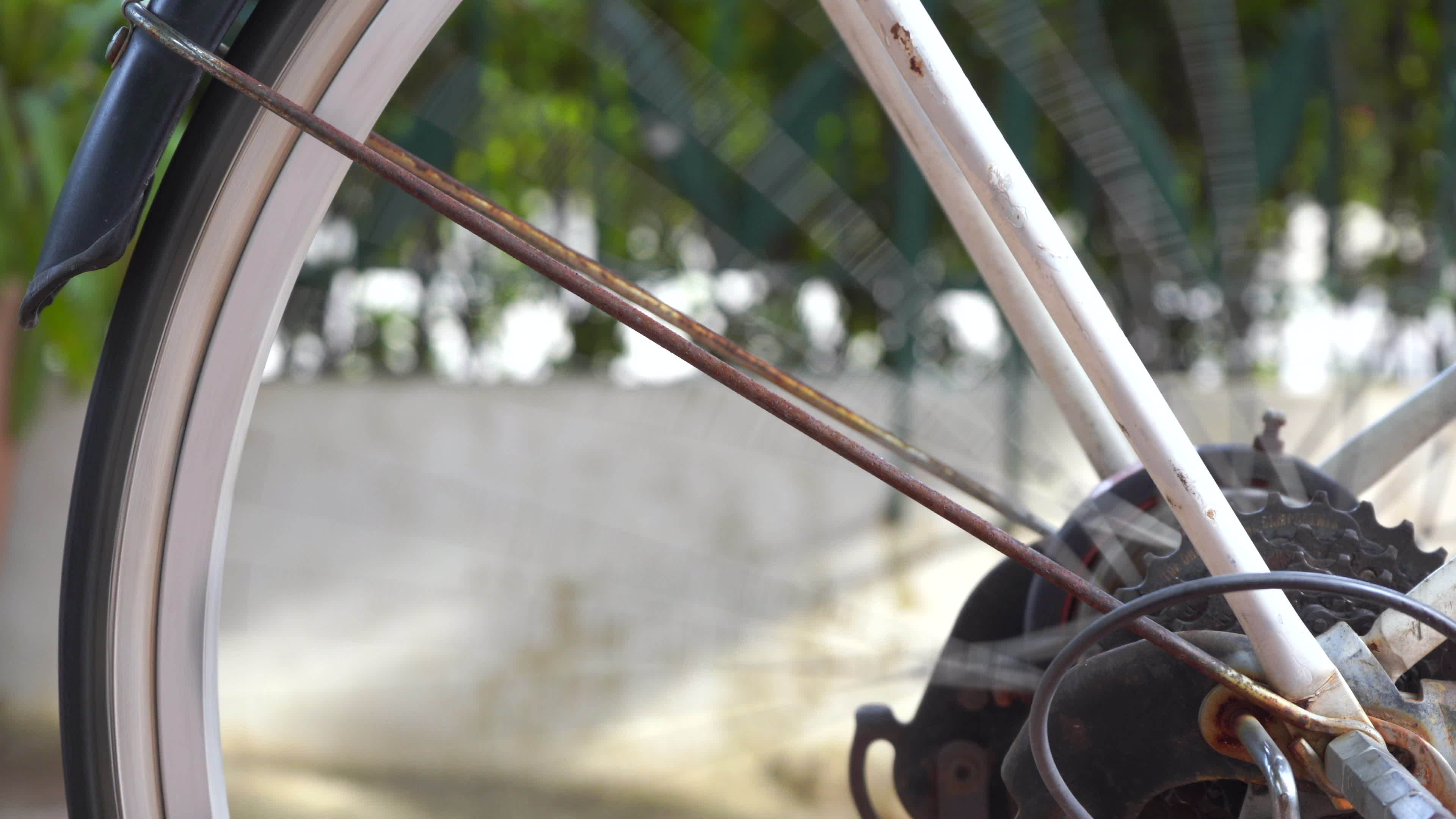 The bicycle wheels spinning and stop. 23016678 Stock Video at Vecteezy