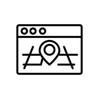 Browser, web site, map, location pin vector icon illustration