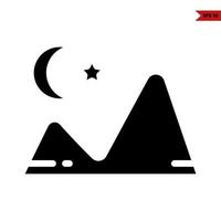 mountain with moon and star glyph icon vector