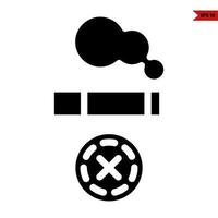 cigarette with smoke and cross in button glyph icon vector