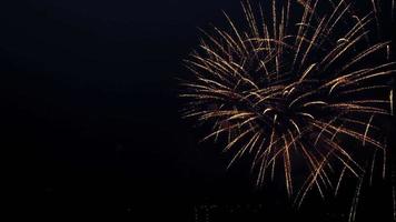 Explosions of beautiful colorful fireworks, night sky. Celebrating an event or holiday video