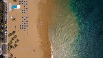Antenne Aussicht von das golden Sand von das Strand las Teresita, Teneriffa, Kanarienvögel, Spanien video