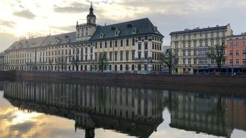 Historical center of Wroclaw - the university and the Oder River Embankment, Poland. Time lapse video