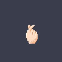 korean love hand gesture in pixel art style vector