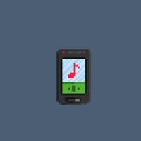 black smartphone with play music screen in pixel art style vector