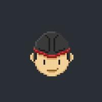 boy head wearing traditional hat in pixel art style vector