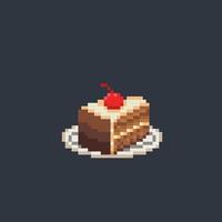 chocolate cake in pixel art style vector