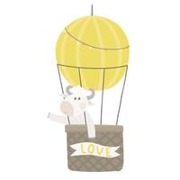 cute baby animal on hot air balloon, isolated vector