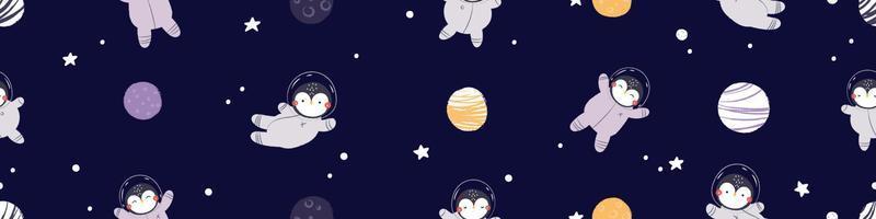 seamless pattern wild animal in space, cute vector illustration, childish design