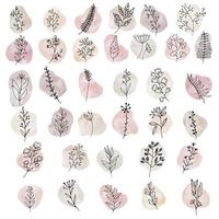 Set of vector abstract elements in terracotta colors Geometric design of background Abstract rainbow, sun, florals and leaves isolated on white background
