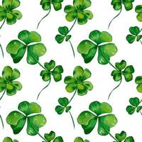 Shamrock seamless pattern, watercolor leaves on white vector