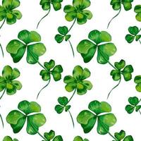 Shamrock seamless pattern, watercolor leaves on white vector