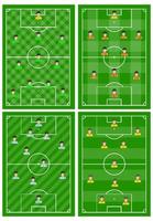 Set of four football fields with a different scheme of players on the field. Soccer field for playing. Vector illustration